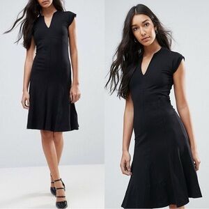 Y.A.S. • Cisley V Neck A Line Dress black cap sleeve lbd fit & flare ASOS